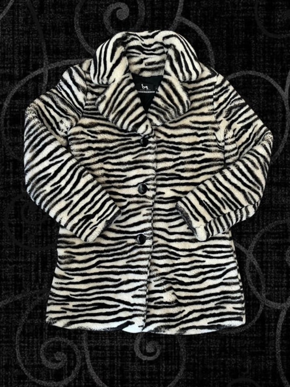 blanc noir Zebra-Print Faux Fur Pea Coat - Black & White
